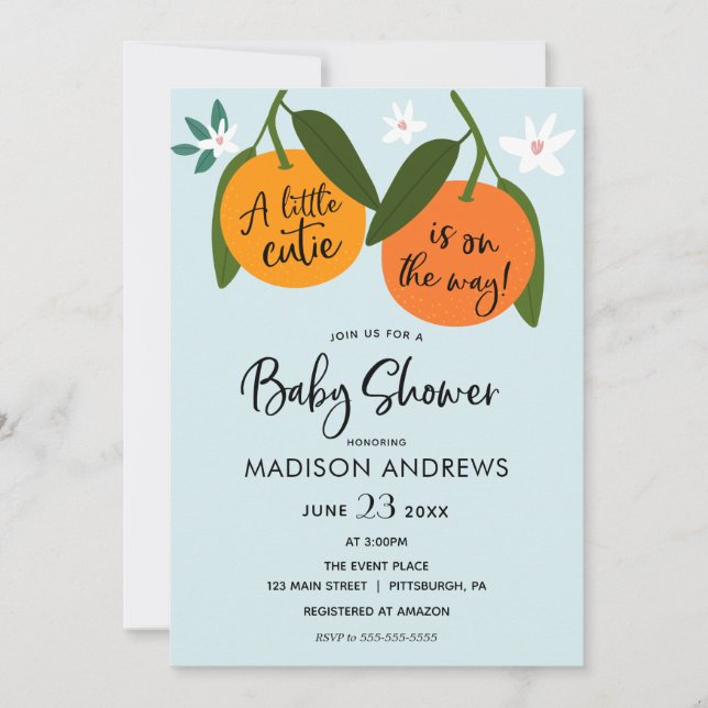 A Little Cutie Orange Baby Shower Invitation (Front)