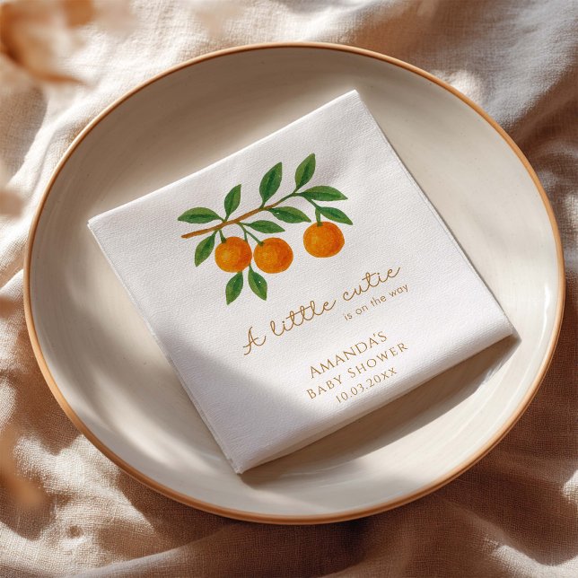 A Little Cutie Orange Baby Shower Napkin (Creator Uploaded)