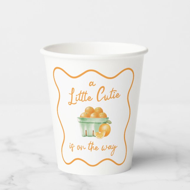 A Little cutie orange baby shower Paper Cups (Front)