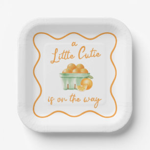 A Little cutie orange baby shower Paper Plate