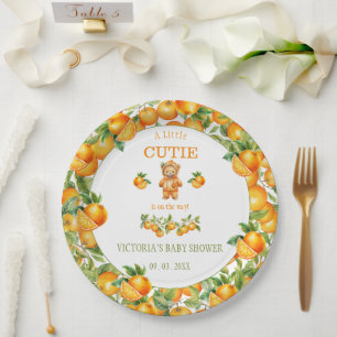 A Little Cutie Orange Baby Shower Paper Plate