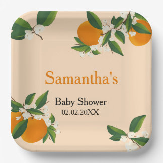 A Little Cutie Orange Baby Shower Paper Plate