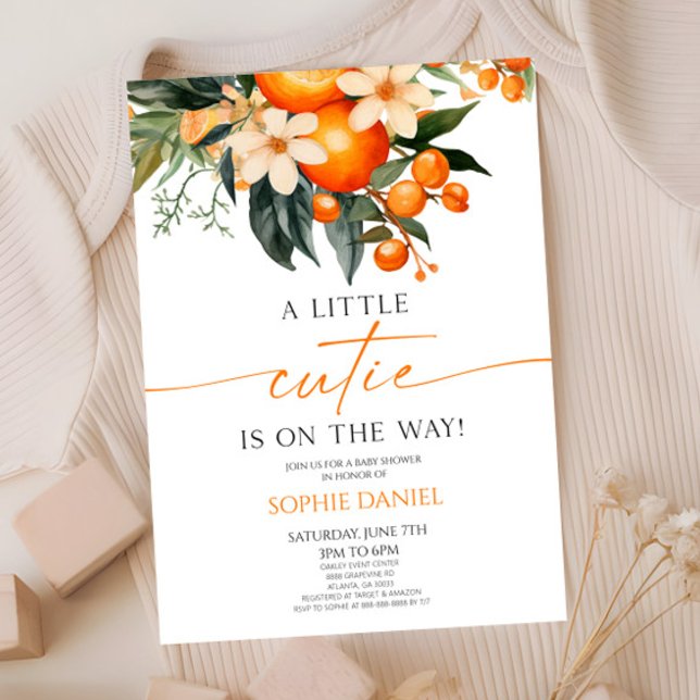 A Little Cutie Orange Citrus Floral Baby Shower Invitation (Creator Uploaded)
