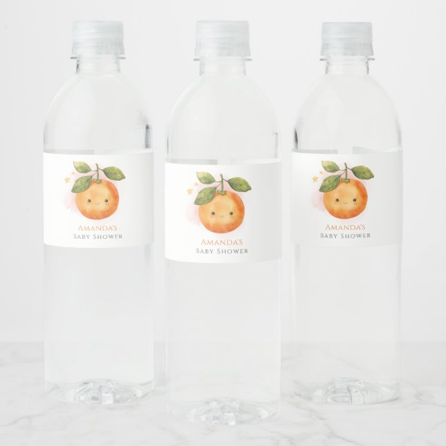 A Little Cutie Orange Clementine Baby Shower Water Bottle Label (Bottles)