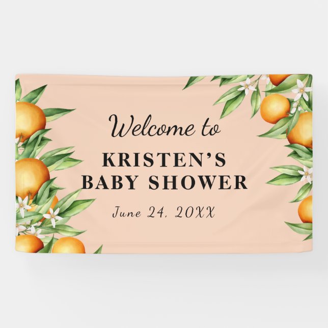 A Little Cutie Orange Colour Baby Shower Backdrop Banner (Horizontal)