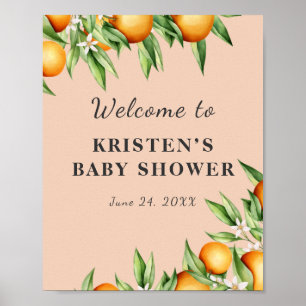 A Little Cutie Orange Colour Baby Shower Welcome Poster