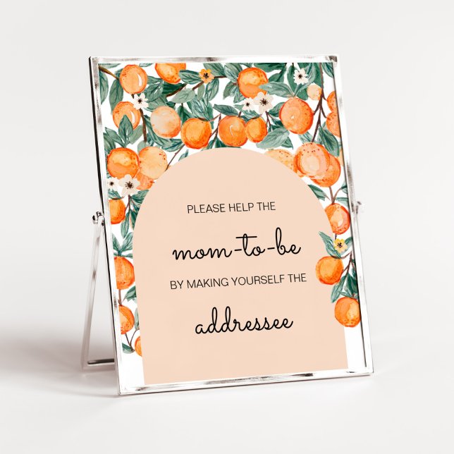 A Little Cutie Orange Envelope Station Poster (Gender Neutral Citrus Baby Shower Envelope Station Sign)