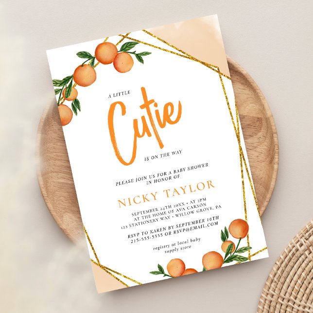 A Little Cutie Orange Frame Citrus Baby Shower Invitation (Creator Uploaded)