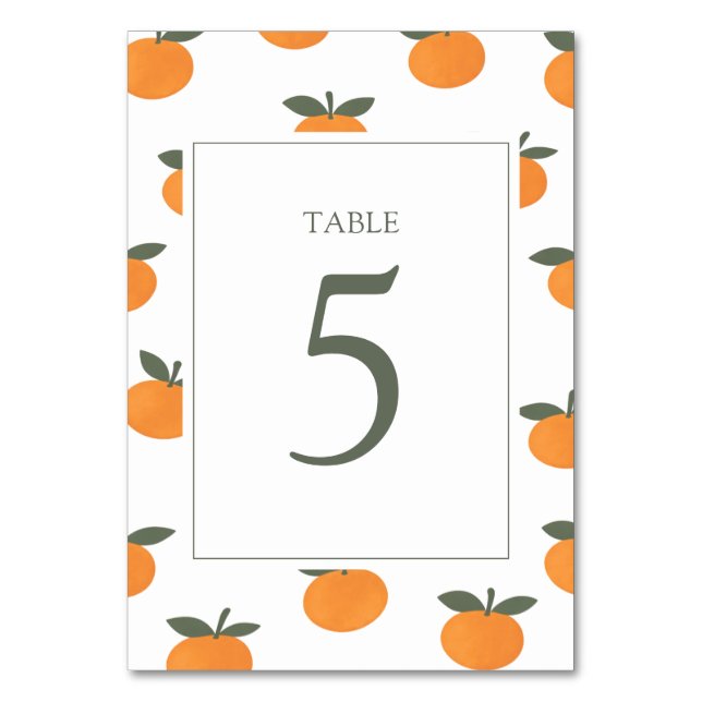 A Little Cutie Orange Gender Neutral Citrus Modern Table Number (Front)