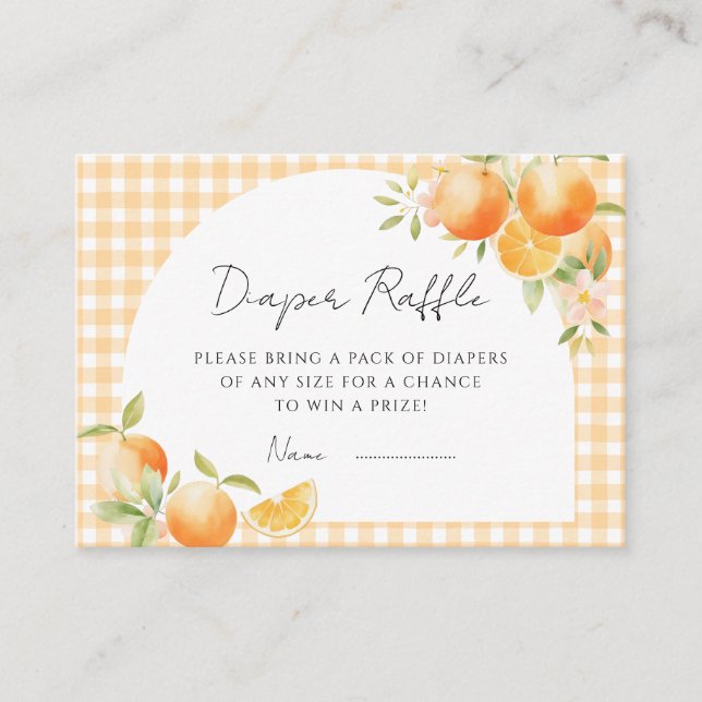 A Little Cutie Orange Gingham Citrus baby shower   Enclosure Card (Front)