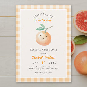 A Little Cutie Orange Gingham Citrus Baby Shower Invitation