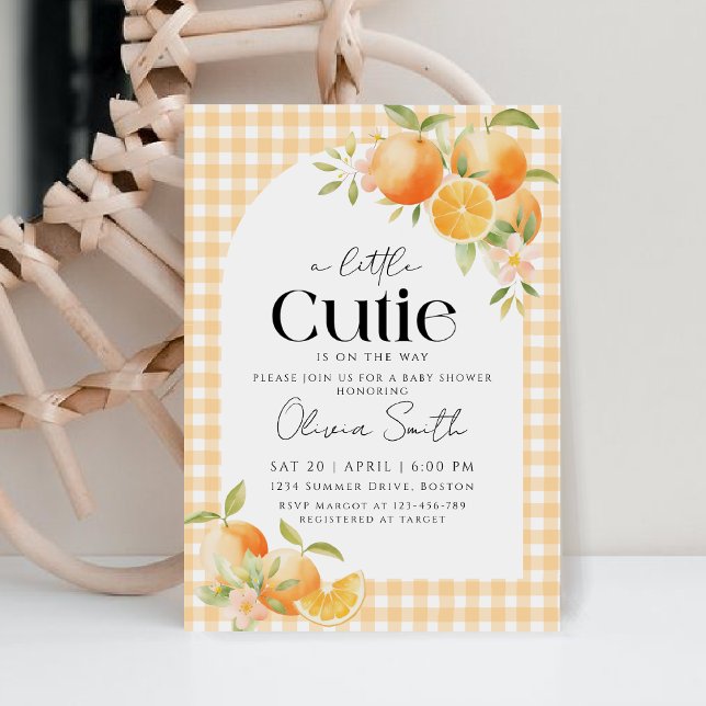 A Little Cutie Orange Gingham Citrus Baby Shower  Invitation (Creator Uploaded)