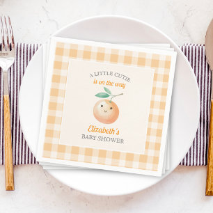 A Little Cutie Orange Gingham Citrus Baby Shower Napkin