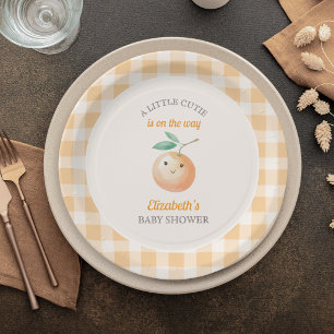 A Little Cutie Orange Gingham Citrus Baby Shower Paper Plate