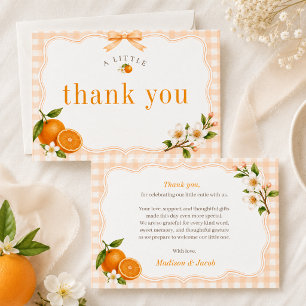 A little Cutie Orange Gingham Neutral Baby Shower Thank You Card
