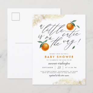 A Little Cutie Orange Neutral Baby Shower Invitation Postcard