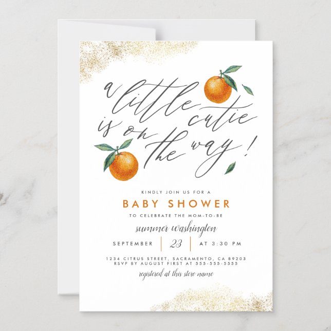 A Little Cutie Orange Neutral Baby Shower Magnetic Invitation (Front)