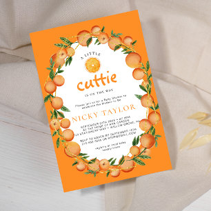 A Little Cutie Orange Oval Frame Baby Shower Invitation