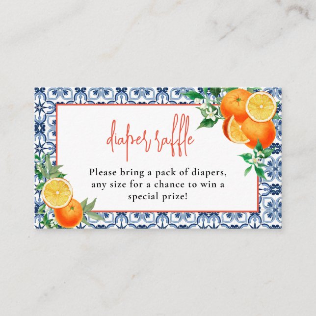 A Little Cutie Orange Positano Diaper Raffle Enclosure Card (Front)
