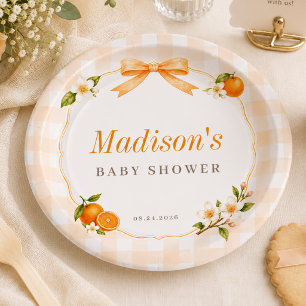 A Little Cutie Orange Simple Elegant Baby Shower Paper Plate