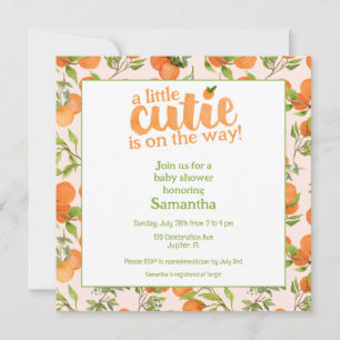 A Little Cutie Peach Background Square Baby Shower Invitation