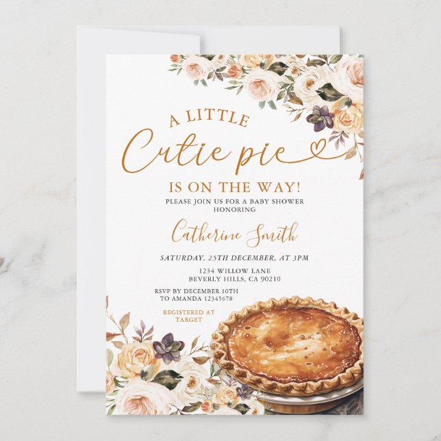 A little Cutie Pie Baby Shower Pumpkin Fall Floral Invitation (Front)