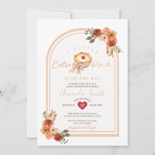 A Little Cutie Pie Boho Arch Floral Baby Shower Invitation (Front)