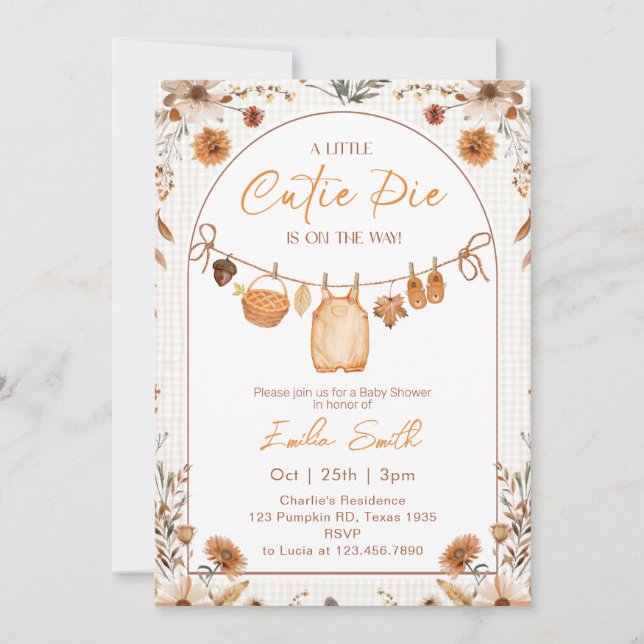 A little Cutie Pie Boho Fall autumn Baby shower Invitation (Front)