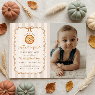 A Little Cutie Pie Fall 1st Birthday Photo Invitation