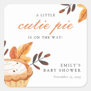 A Little Cutie Pie Fall Floral Baby Shower Square Sticker