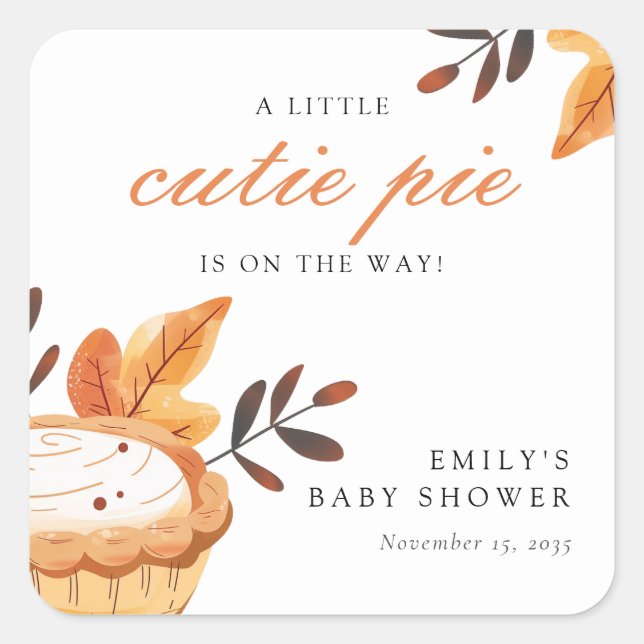A Little Cutie Pie Fall Floral Baby Shower Square Sticker (Front)