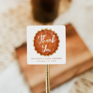 A Little Cutie Pie Fall Pumpkin Baby Shower Square Sticker