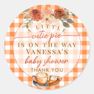 A Little Cutie Pie Floral Fall Pumpkin Baby Shower Classic Round Sticker