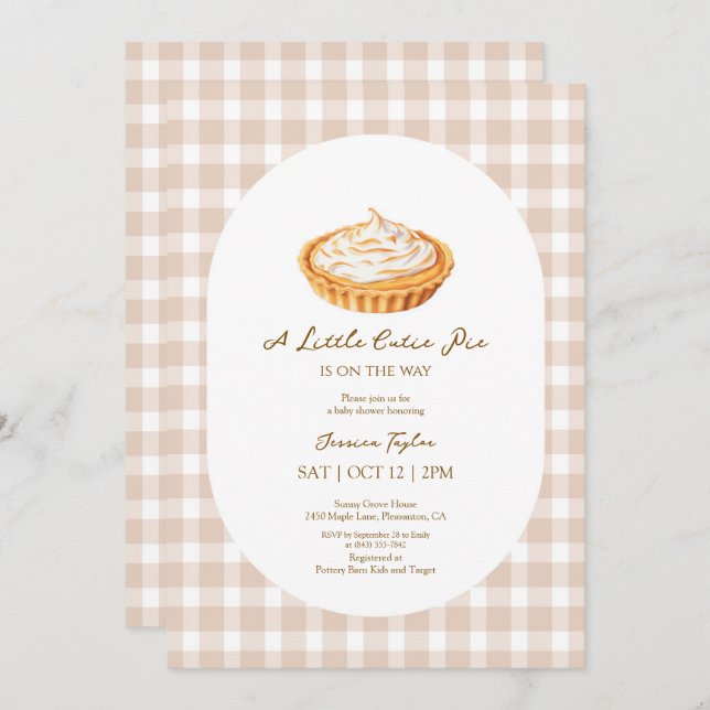 A Little Cutie Pie Gingham Baby Shower Invitation (Front/Back)
