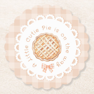 A little cutie Pie gingham Bow baby shower Paper Coaster