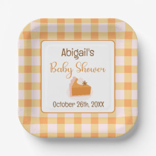 A Little Cutie Pie Gingham Fall Baby Shower Paper Plate