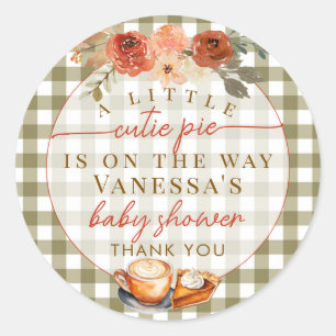 A Little Cutie Pie Green Pumpkin Fall Baby Shower Classic Round Sticker