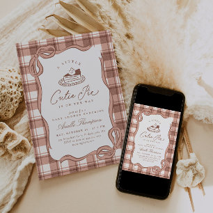A Little Cutie Pie Hand Drawn Gingham Baby Shower Invitation