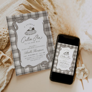A Little Cutie Pie Hand Drawn Gingham Baby Shower Invitation
