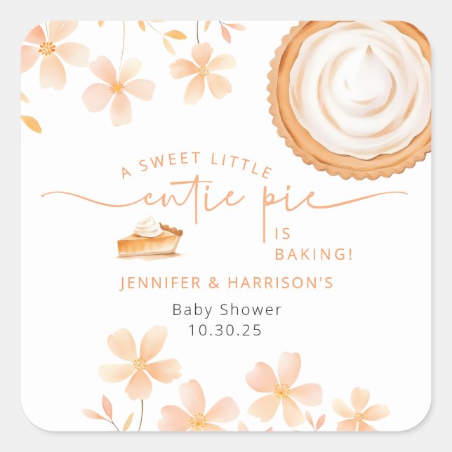 A Little Cutie Pie Is Baking | Baby Shower Square Sticker (Front)