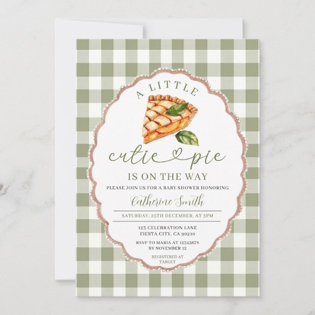A little Cutie Pie is on the way Baby Shower Green Invitation (Front)