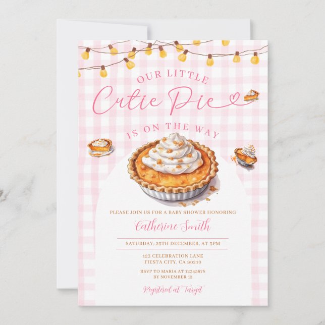 A little Cutie Pie is on the way Baby Shower Pink Invitation (Front)