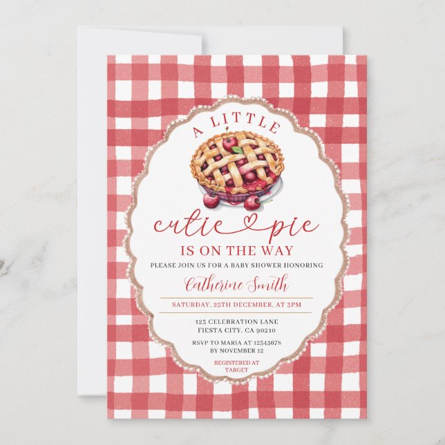 A little Cutie Pie is on the way Baby Shower Red Invitation (Front)