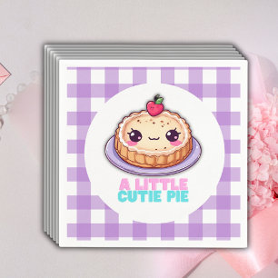A Little Cutie Pie Kawaii Purple Plaid Baby Shower Napkin
