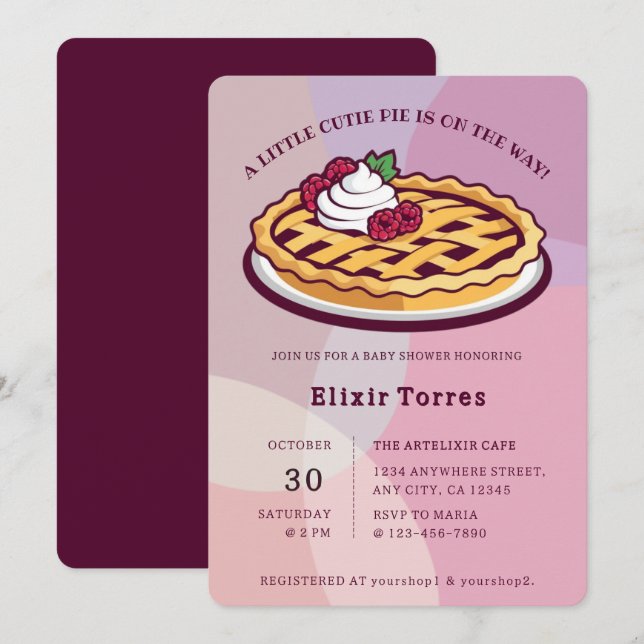 A Little Cutie Pie Minimalist Purple Baby Shower Invitation (Front/Back)