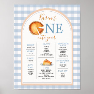 A little Cutie Pie One year fact sign Blue Gingham