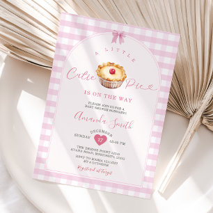 A Little Cutie Pie Pink Gingham Cherry Baby Shower Invitation