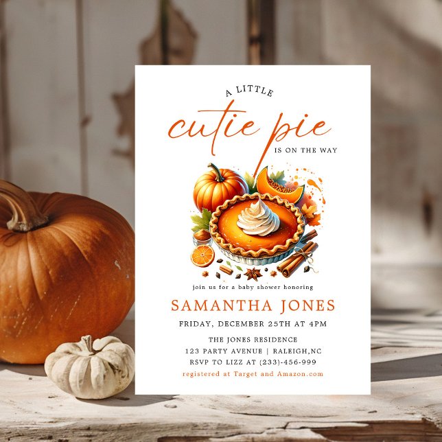 A Little Cutie Pie Pumpkin Fall Baby Shower Orange Invitation (Creator Uploaded)