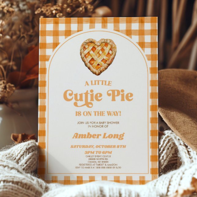 A Little Cutie Pie Retro Heart Pie Baby Shower Invitation (Creator Uploaded)