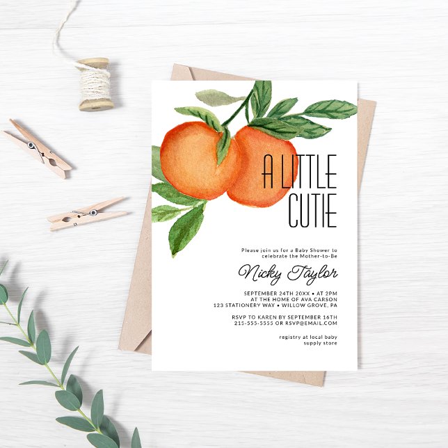 A Little Cutie Watercolor Citrus Baby Shower Invitation (Creator Uploaded)